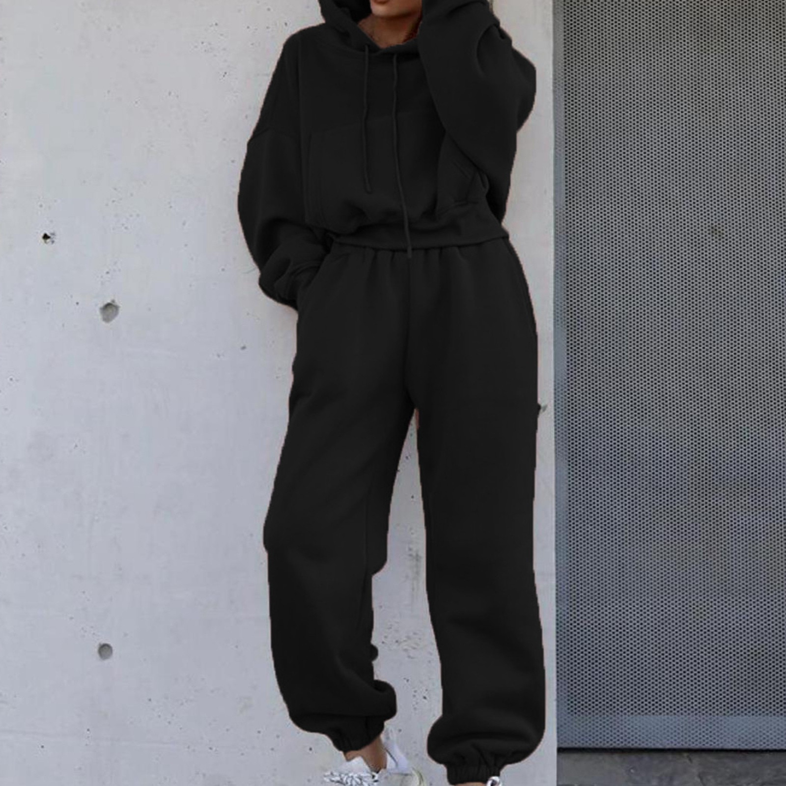 thumbnail image 3 of Conjunto de chándal de mujer otoño-invierno 2025: sudadera con capucha de manga larga y pantalones holgados, mezcla de algodón, ropa informal/deportiva, tallas S-XL., 3 of 6